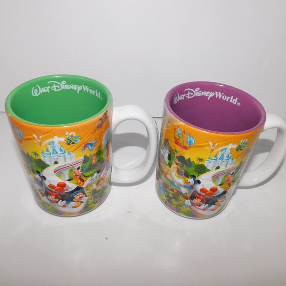 2 Disney World Parks Characters Riding Rides Mugs Grandma & Grandpa Green Purple - Picture 3 of 10